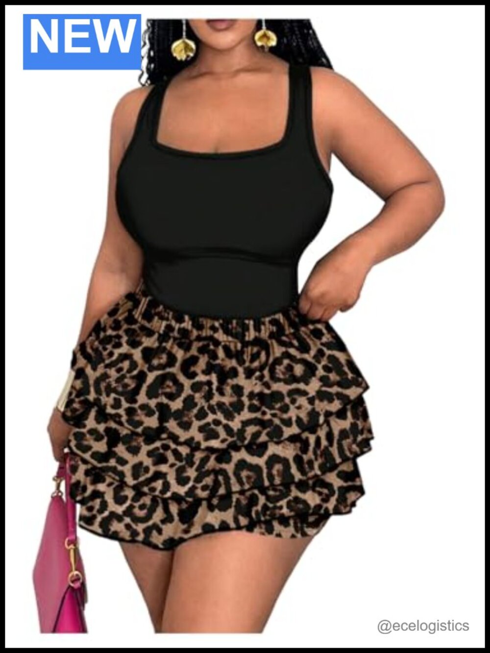Plus Size Leopard Ruffle Skirt Set 2 Piece Going Out Outfit